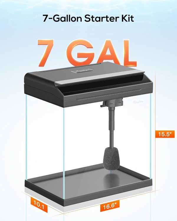 PONDON 7 Gallon Fish Tank with Detachable Lid Starter Kit