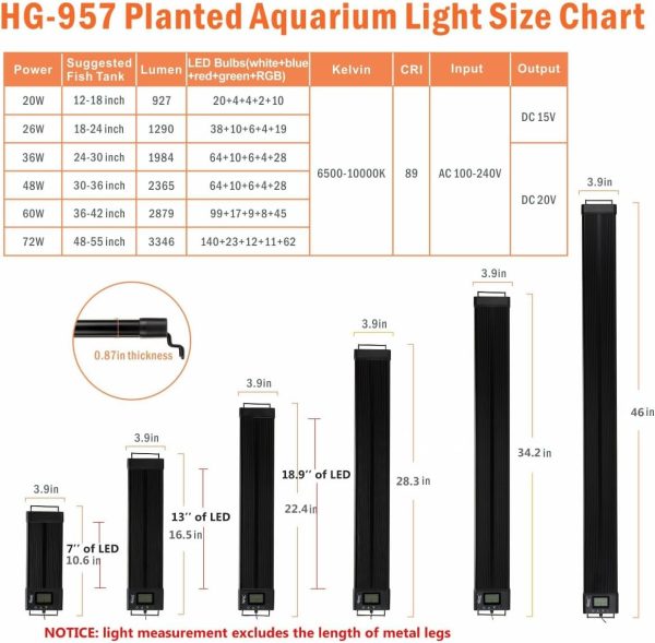 Hygger 48–55″ Programmable Full-Spectrum LED Aquarium Light