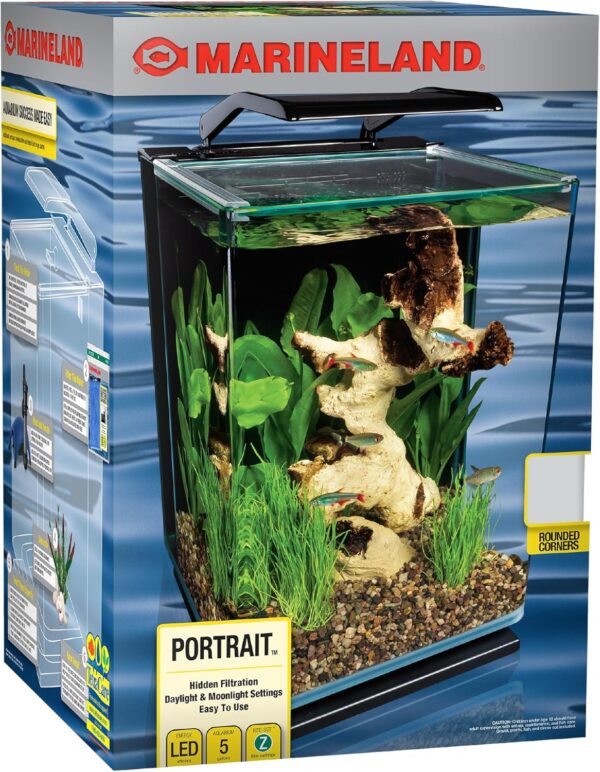 Marineland Portrait Glass LED Aquarium Kit, 5 Gallons, Hidden Filtration