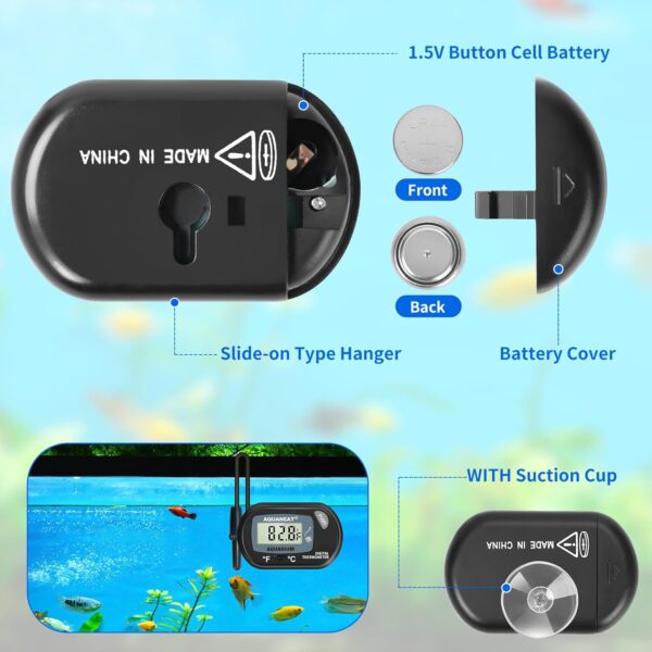 AQUANEAT Digital Aquarium Thermometer, Large-LCD Fish Tank Temp Sensor
