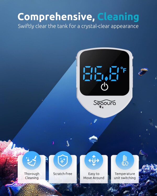 SEAOURA 2-in-1 Magnetic Aquarium Cleaner with Digital Thermometer