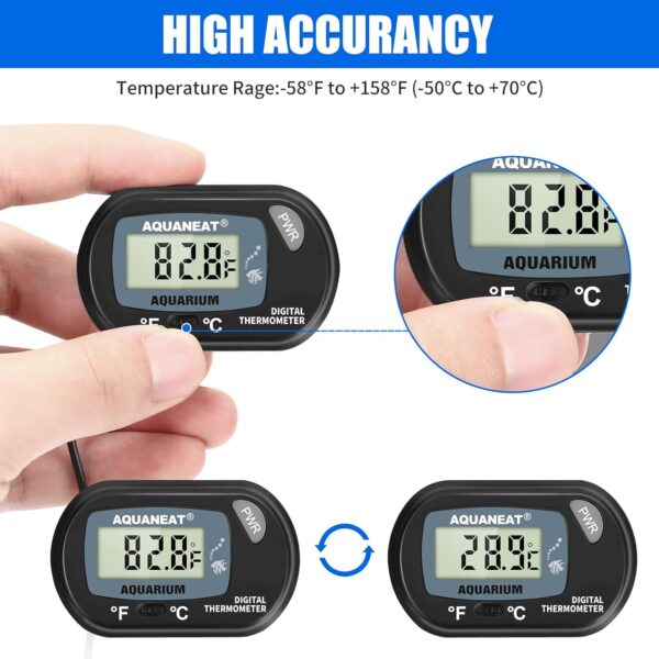 AQUANEAT Digital Aquarium Thermometer, Large-LCD Fish Tank Temp Sensor