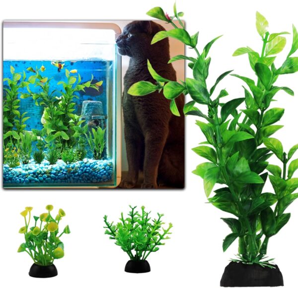 PietyPet 10-Pack Lifelike Green Plastic Aquarium Plants Instant Fresh/Saltwater Décor for 5–20 gal Tanks
