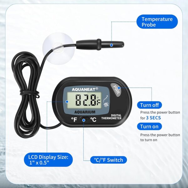 AQUANEAT Digital Aquarium Thermometer, Large-LCD Fish Tank Temp Sensor