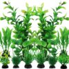 PietyPet 10-Pack Lifelike Green Plastic Aquarium Plants Instant Fresh/Saltwater Décor for 5–20 gal Tanks