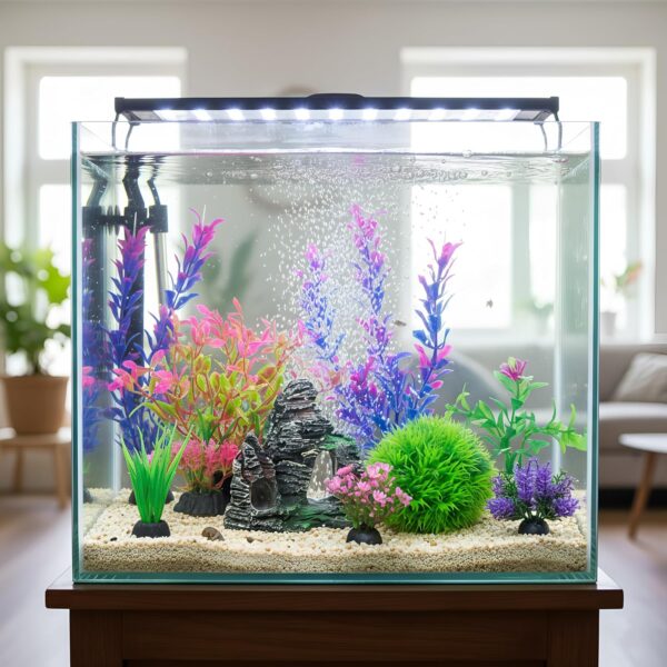 Ameliade 8-Piece Aquarium Decor Set – Lifelike Plastic Plants & Rock Cave Ornaments