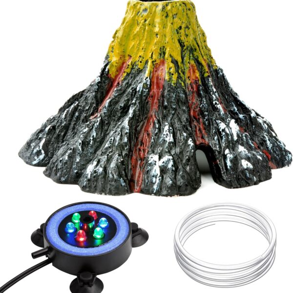 NICREW Aquarium Volcano Ornament Kit with Multi-Color LEDs