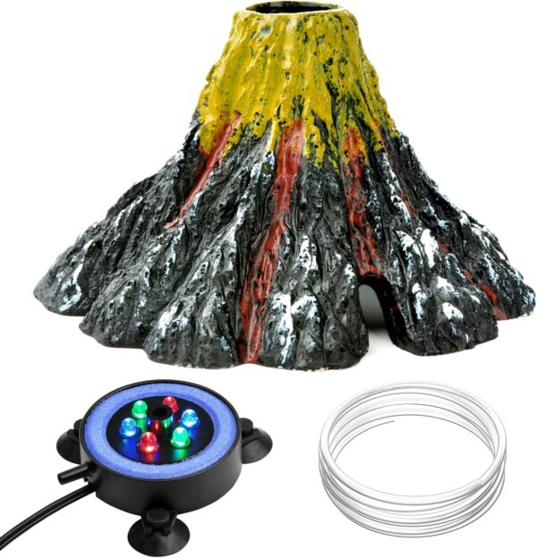NICREW Aquarium Volcano Ornament Kit with Multi-Color LEDs
