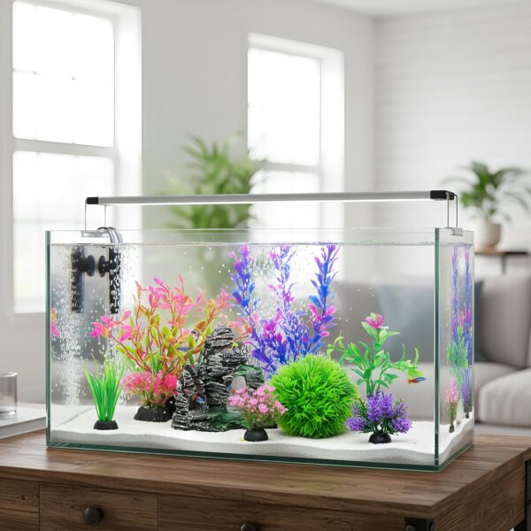 Ameliade 8-Piece Aquarium Decor Set – Lifelike Plastic Plants & Rock Cave Ornaments