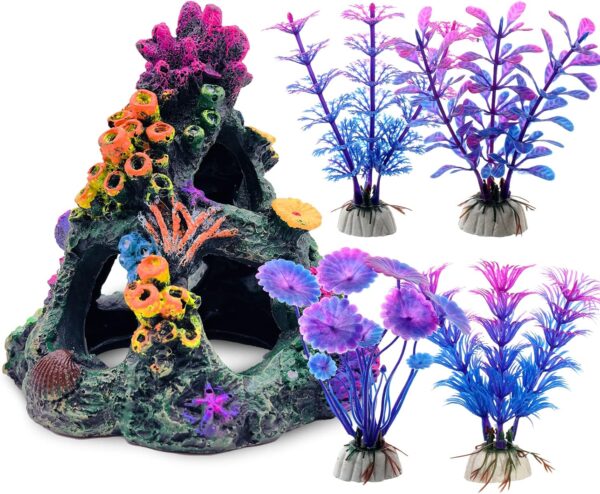 Vibrant Coral Reef Fish Tank Decorations - Safe Resin Mountain with Aquatic Plants