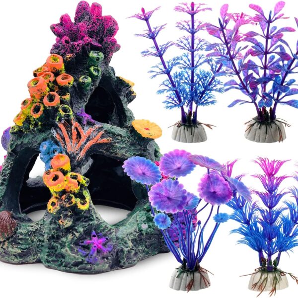 Vibrant Coral Reef Fish Tank Decorations - Safe Resin Mountain with Aquatic Plants