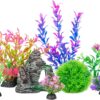 Ameliade 8-Piece Aquarium Decor Set – Lifelike Plastic Plants & Rock Cave Ornaments