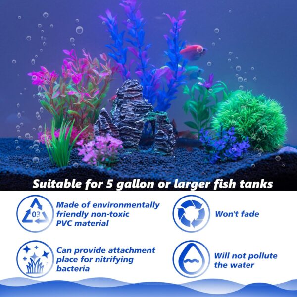 Ameliade 8-Piece Aquarium Decor Set – Lifelike Plastic Plants & Rock Cave Ornaments
