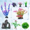 Ameliade 8-Piece Aquarium Decor Set – Lifelike Plastic Plants & Rock Cave Ornaments
