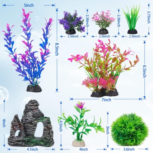 Ameliade 8-Piece Aquarium Decor Set – Lifelike Plastic Plants & Rock Cave Ornaments