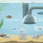 A detailed illustration depicting the essential steps and equipment for safely introducing new fish to an aquarium