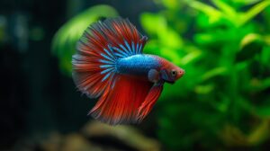 A Betta splendens (Siamese fighting fish) swimming